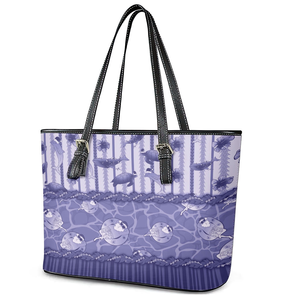 Hawaii Christmas In July Leather Tote Bag Amethyst Purple Mele Kalikimaka Sea Animals