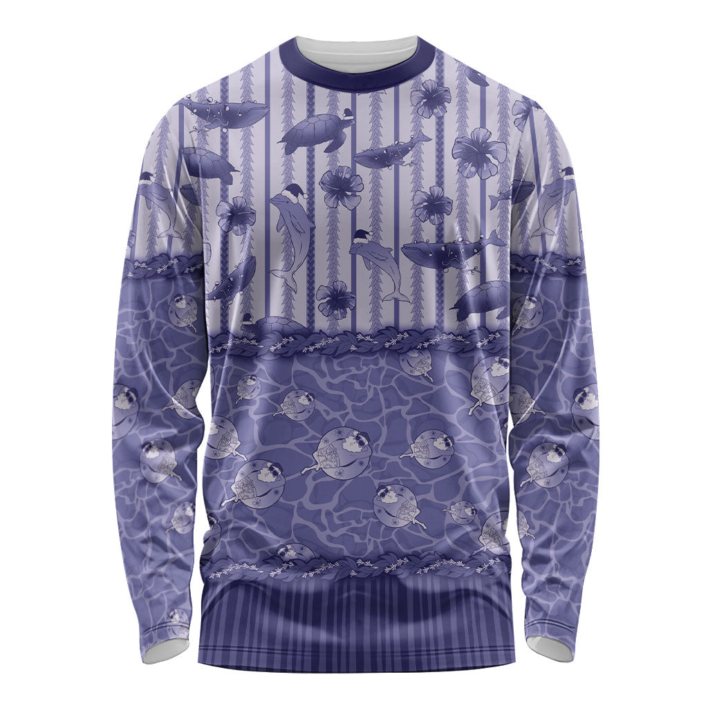 Hawaii Christmas In July Long Sleeve Shirt Amethyst Purple Mele Kalikimaka Sea Animals