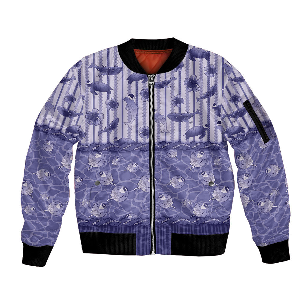 Hawaii Christmas In July Sleeve Zip Bomber Jacket Amethyst Purple Mele Kalikimaka Sea Animals DT05 Unisex Purple - Polynesian Pride