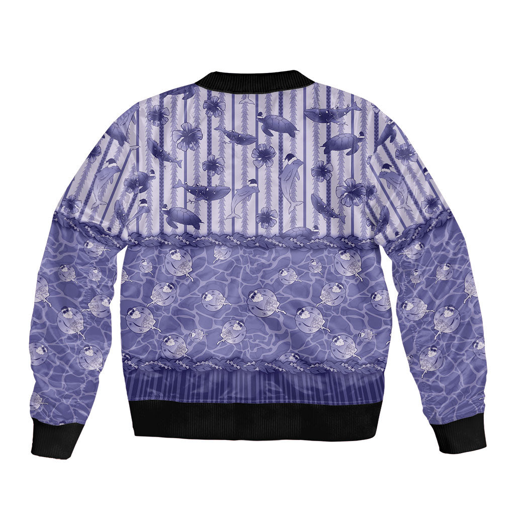 Hawaii Christmas In July Sleeve Zip Bomber Jacket Amethyst Purple Mele Kalikimaka Sea Animals DT05 - Polynesian Pride