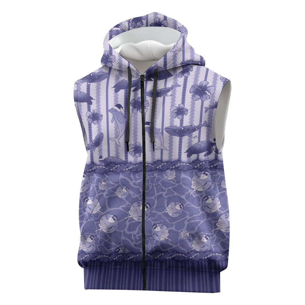 Hawaii Christmas In July Sleeveless Zip Hoodie Amethyst Purple Mele Kalikimaka Sea Animals