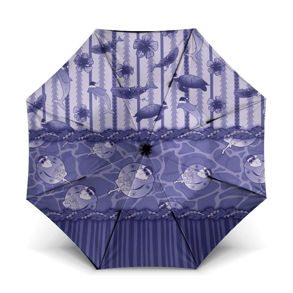 Hawaii Christmas In July Umbrella Amethyst Purple Mele Kalikimaka Sea Animals DT05 One Size Folded 11.42 inch Opened Diameter 37.4 inch Purple - Polynesian Pride