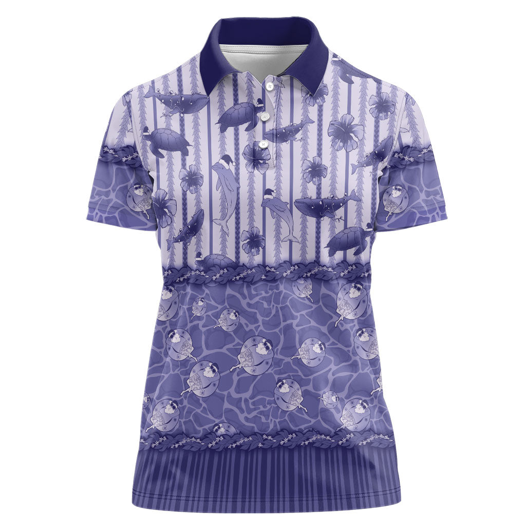 Hawaii Christmas In July Women Polo Shirt Amethyst Purple Mele Kalikimaka Sea Animals