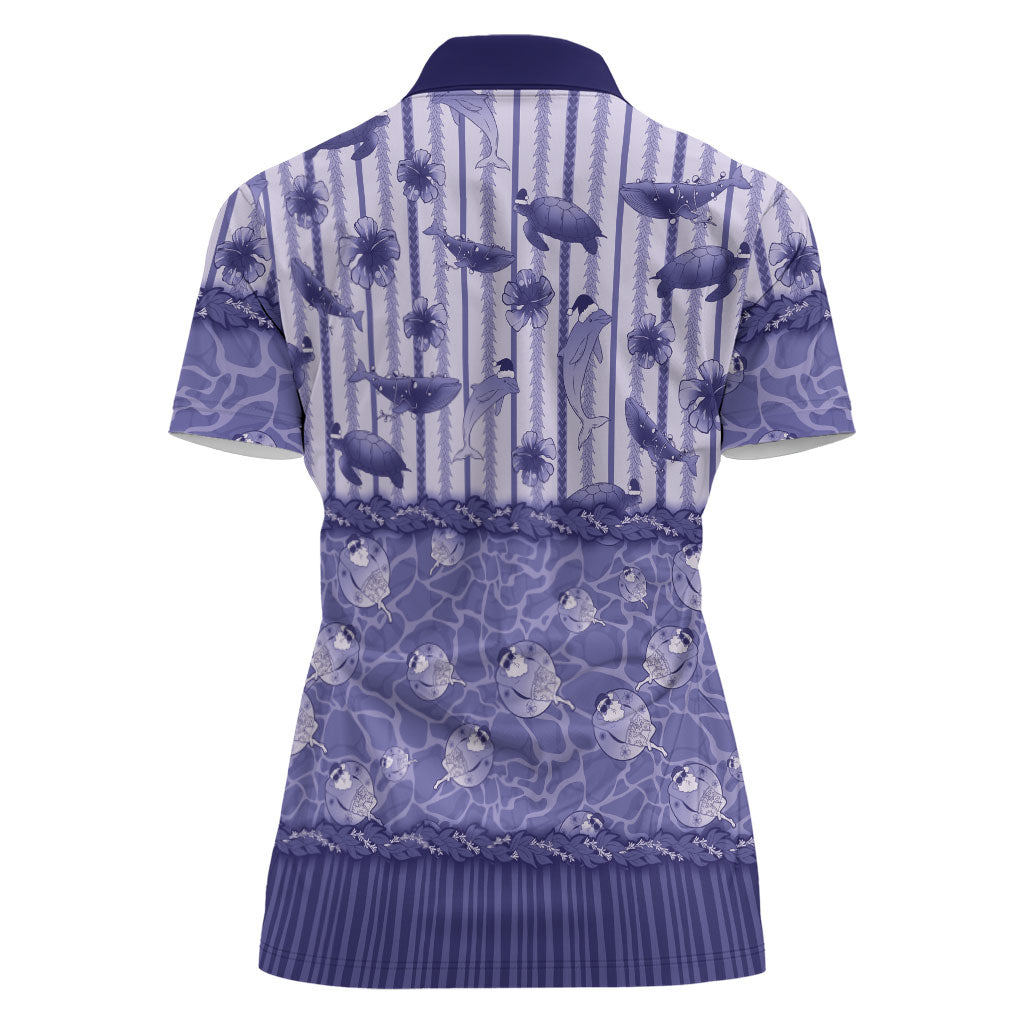 Hawaii Christmas In July Women Polo Shirt Amethyst Purple Mele Kalikimaka Sea Animals