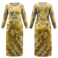 Hawaii Banana Seal Couples Matching Long Sleeve Bodycon Dress and Long Sleeve Button Shirt Ilio Holo I Ka Uaua Aloha DT05 - Polynesian Pride