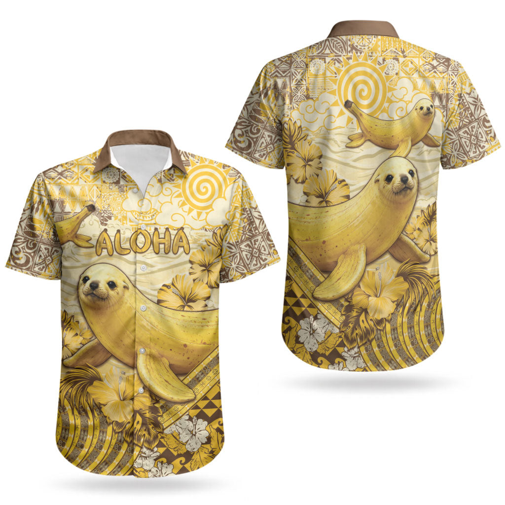 Hawaii Banana Seal Couples Matching Off Shoulder Maxi Dress and Hawaiian Shirt Ilio Holo I Ka Uaua Aloha DT05 - Polynesian Pride