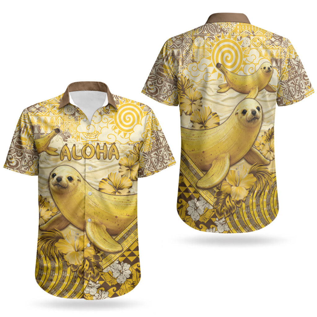 Hawaii Banana Seal Couples Matching Off Shoulder Short Dress and Hawaiian Shirt Ilio Holo I Ka Uaua Aloha DT05 - Polynesian Pride