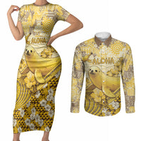 Hawaii Banana Seal Couples Matching Short Sleeve Bodycon Dress and Long Sleeve Button Shirt Ilio Holo I Ka Uaua Aloha DT05 Yellow - Polynesian Pride