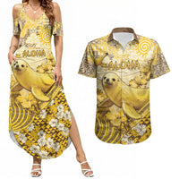 Hawaii Banana Seal Couples Matching Summer Maxi Dress and Hawaiian Shirt Ilio Holo I Ka Uaua Aloha DT05 Yellow - Polynesian Pride