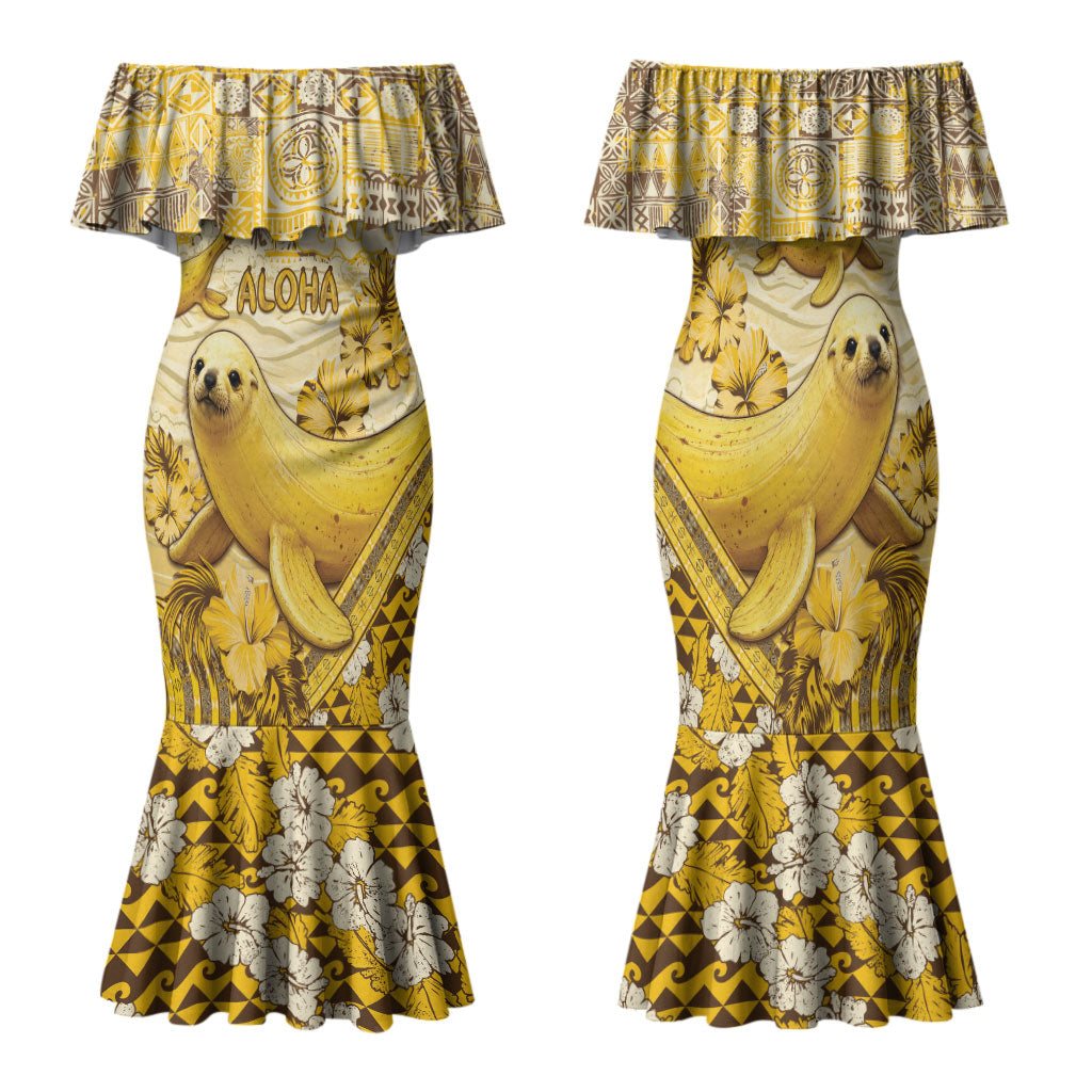 Hawaii Banana Seal Family Matching Mermaid Dress and Hawaiian Shirt Ilio Holo I Ka Uaua Aloha DT05 Mom's Dress Yellow - Polynesian Pride