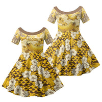 Hawaii Banana Seal Family Matching Off Shoulder Maxi Dress and Hawaiian Shirt Ilio Holo I Ka Uaua Aloha DT05 Daughter's Dress Yellow - Polynesian Pride