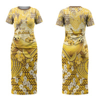 Hawaii Banana Seal Family Matching Short Sleeve Bodycon Dress and Hawaiian Shirt Ilio Holo I Ka Uaua Aloha DT05 Mom's Dress Yellow - Polynesian Pride