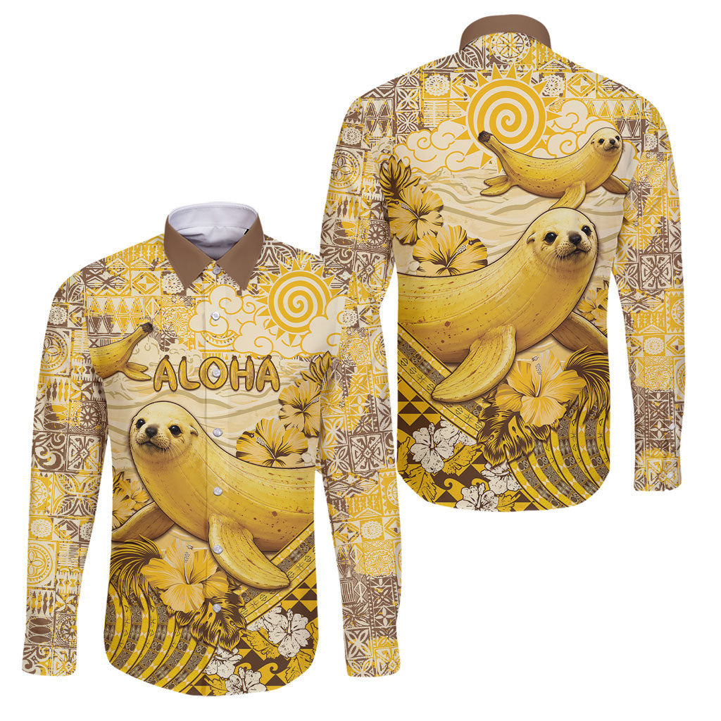 Hawaii Banana Seal Family Matching Short Sleeve Bodycon Dress and Hawaiian Shirt Ilio Holo I Ka Uaua Aloha DT05 Dad's Shirt - Long Sleeve Yellow - Polynesian Pride