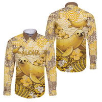 Hawaii Banana Seal Family Matching Short Sleeve Bodycon Dress and Hawaiian Shirt Ilio Holo I Ka Uaua Aloha DT05 Dad's Shirt - Long Sleeve Yellow - Polynesian Pride