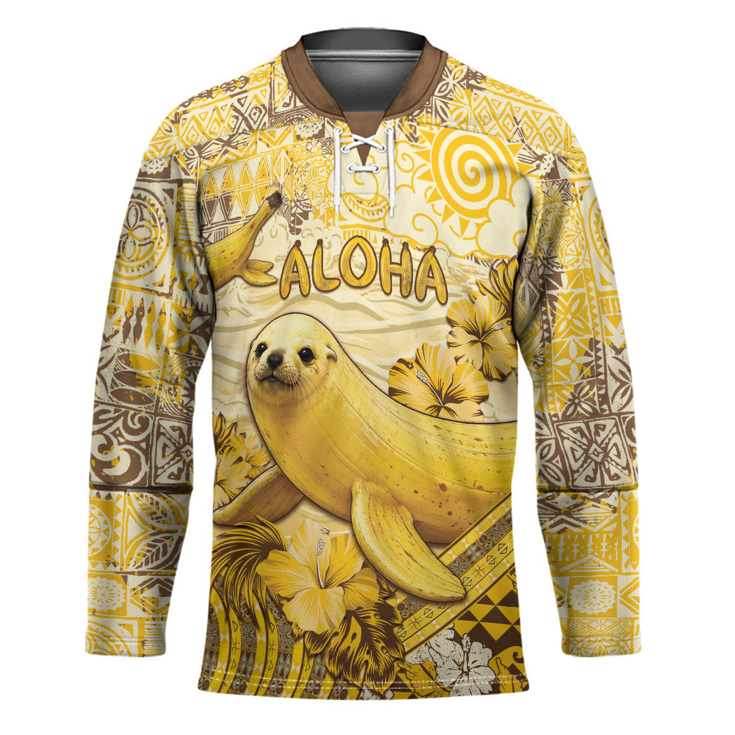 Hawaii Banana Seal Hockey Jersey Ilio Holo I Ka Uaua Aloha DT05 Unisex Yellow - Polynesian Pride