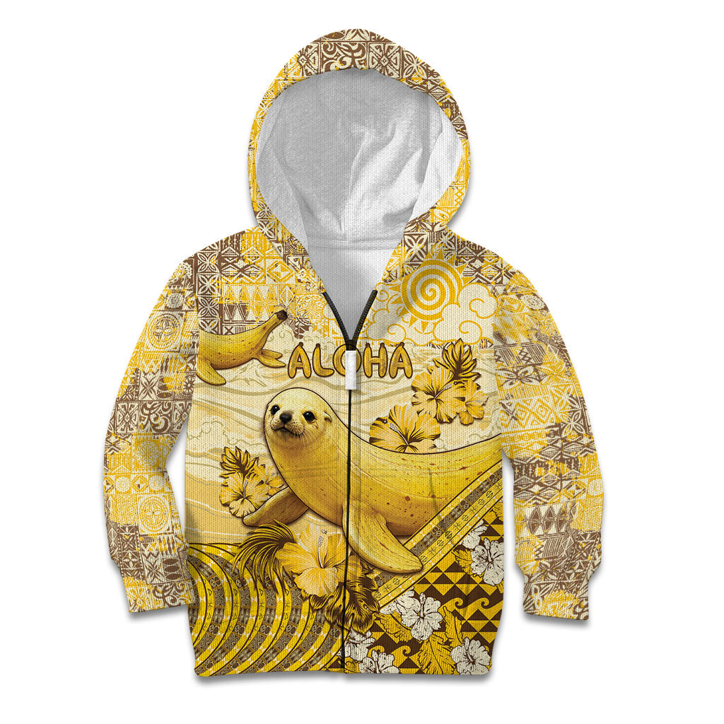 Hawaii Banana Seal Kid Hoodie Ilio Holo I Ka Uaua Aloha DT05 Zip Hoodie Yellow - Polynesian Pride
