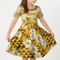Hawaii Banana Seal Kid Short Sleeve Dress Ilio Holo I Ka Uaua Aloha DT05 KID Yellow - Polynesian Pride