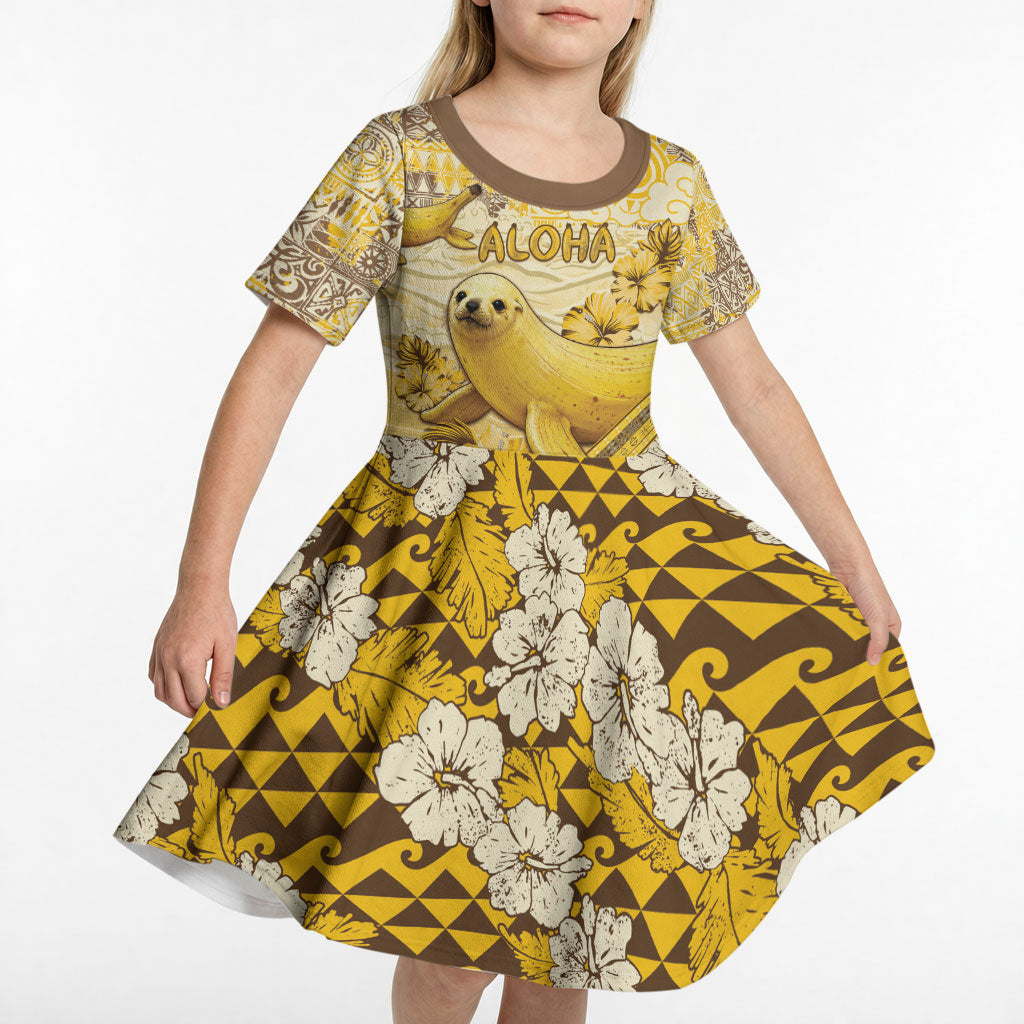 Hawaii Banana Seal Kid Short Sleeve Dress Ilio Holo I Ka Uaua Aloha DT05 - Polynesian Pride