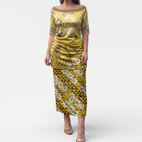 Hawaii Banana Seal Puletasi Ilio Holo I Ka Uaua Aloha DT05 Long Dress Yellow - Polynesian Pride