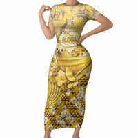Hawaii Banana Seal Short Sleeve Bodycon Dress Ilio Holo I Ka Uaua Aloha DT05 Long Dress Yellow - Polynesian Pride