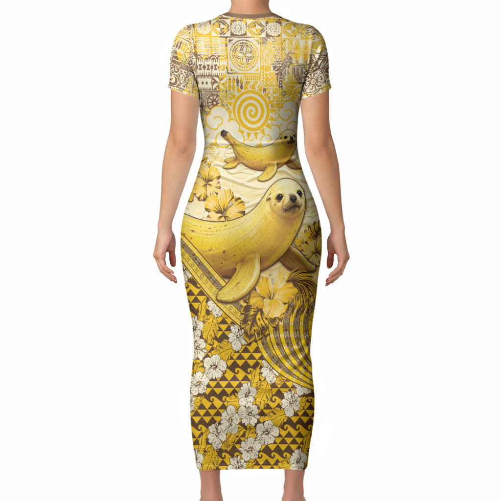 Hawaii Banana Seal Short Sleeve Bodycon Dress Ilio Holo I Ka Uaua Aloha DT05 - Polynesian Pride
