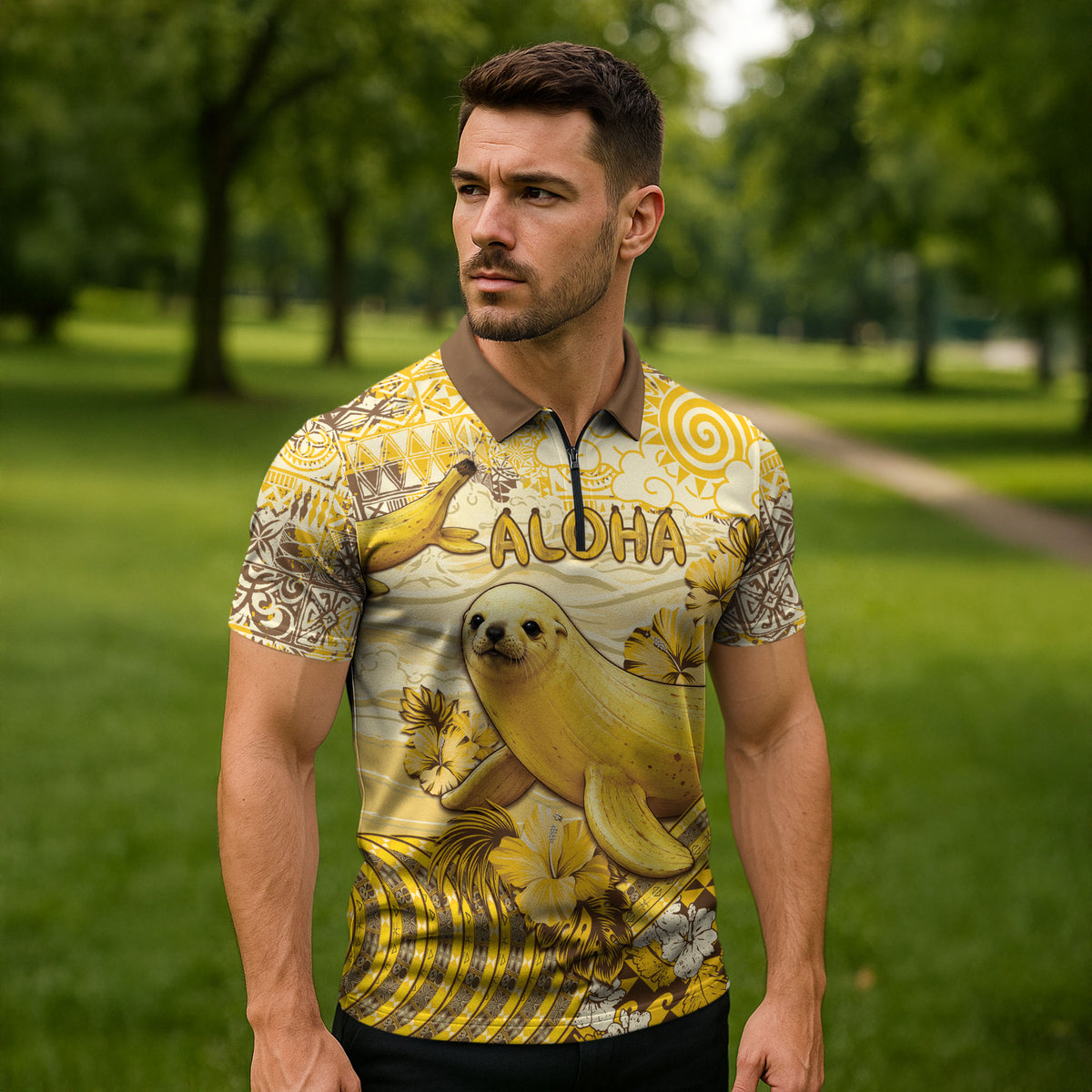 Hawaii Banana Seal Zipper Polo Shirt Ilio Holo I Ka Uaua Aloha DT05 - Polynesian Pride