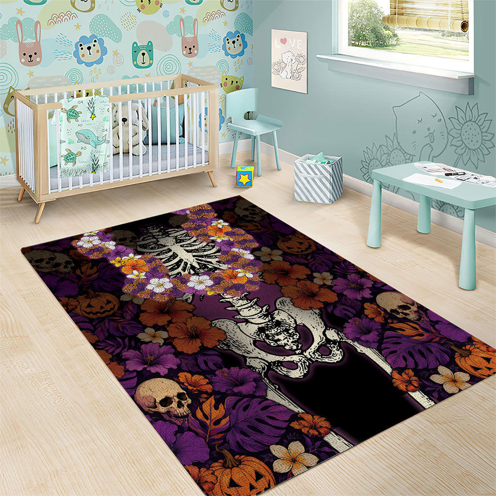 Hawaii Halloween Area Rug Skeleton Bones Flower Lei Tropical Floral DT05 - Polynesian Pride