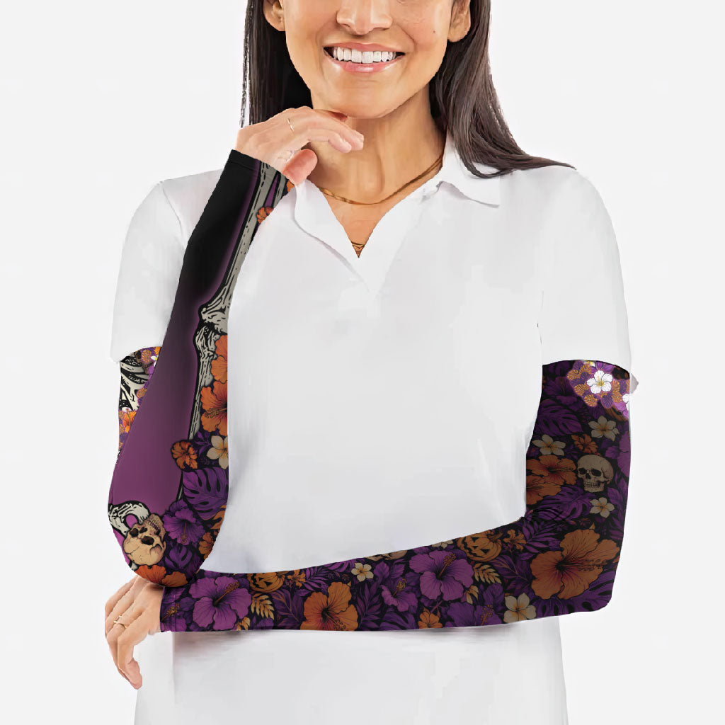 Hawaii Halloween Arm Sleeves Skeleton Bones Flower Lei Tropical Floral DT05 - Polynesian Pride