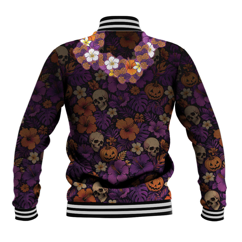 Hawaii Halloween Baseball Jacket Skeleton Bones Flower Lei Tropical Floral DT05 - Polynesian Pride