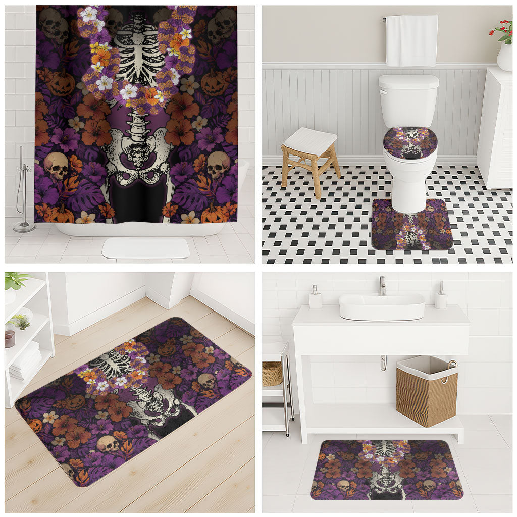Hawaii Halloween Bathroom Set Skeleton Bones Flower Lei Tropical Floral DT05 - Polynesian Pride