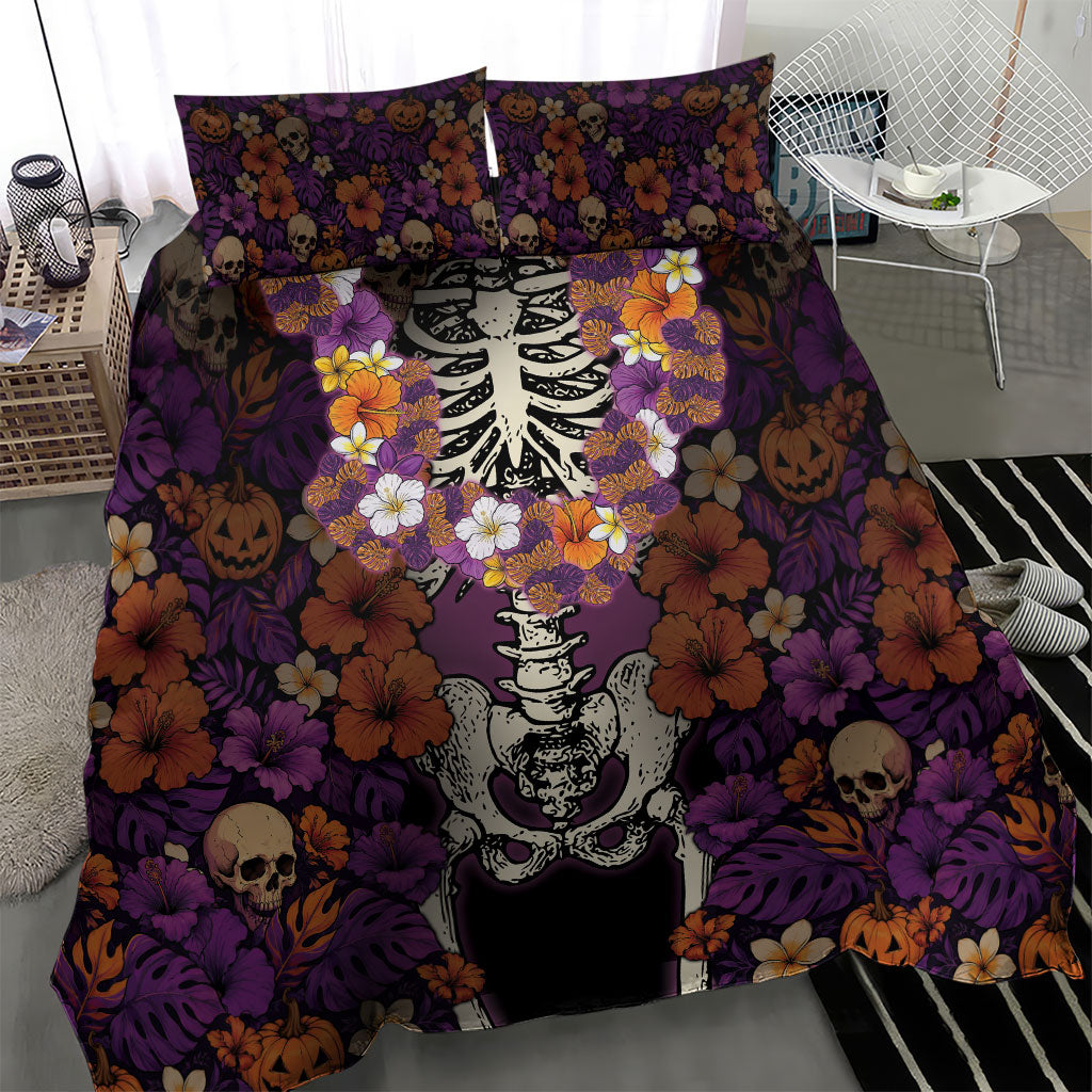 Hawaii Halloween Bedding Set Skeleton Bones Flower Lei Tropical Floral DT05 - Polynesian Pride