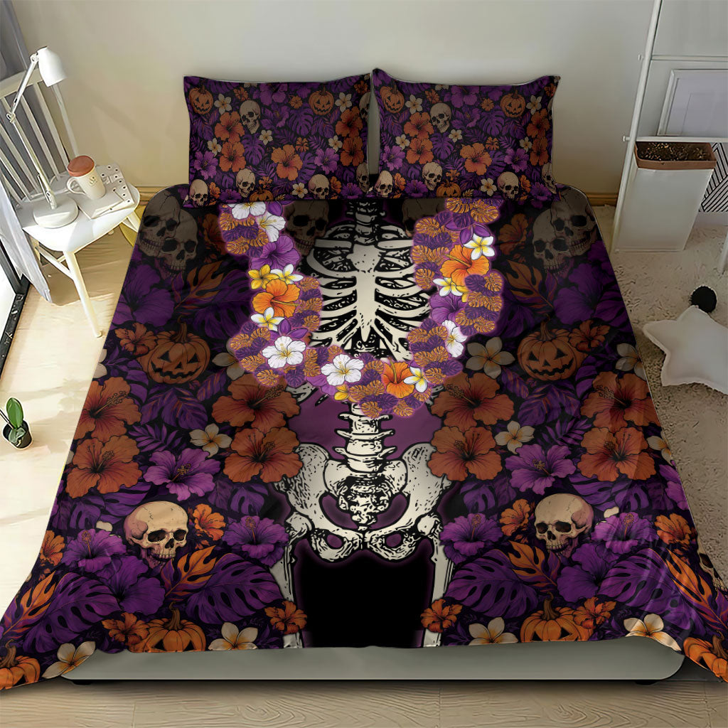 Hawaii Halloween Bedding Set Skeleton Bones Flower Lei Tropical Floral DT05 - Polynesian Pride
