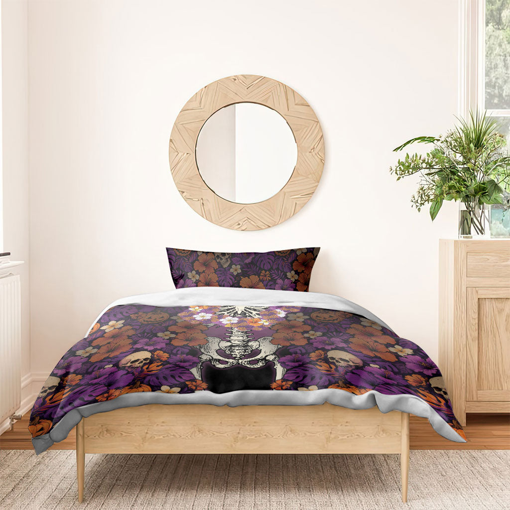 Hawaii Halloween Bedding Set Skeleton Bones Flower Lei Tropical Floral DT05 - Polynesian Pride