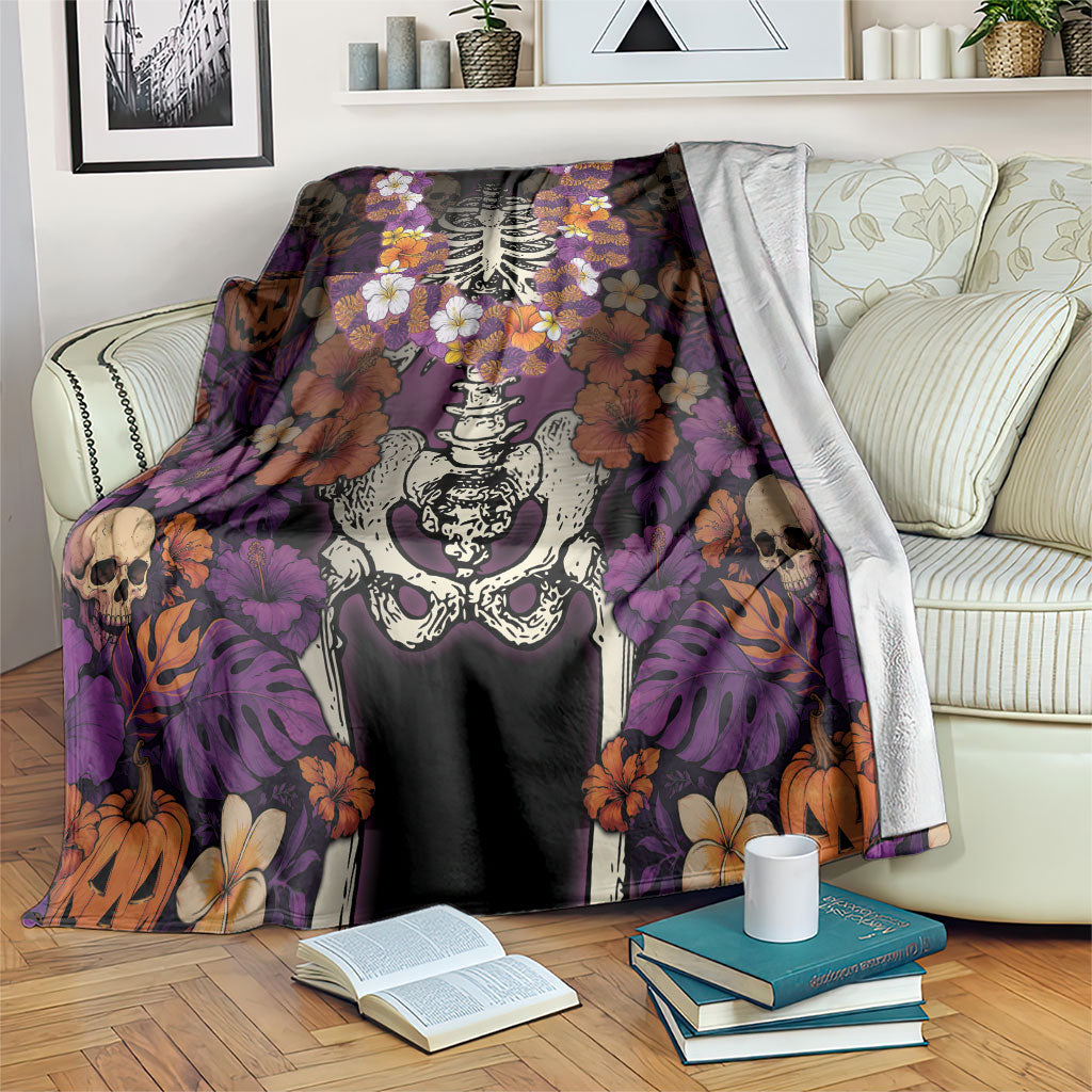 Hawaii Halloween Blanket Skeleton Bones Flower Lei Tropical Floral DT05 Black - Polynesian Pride
