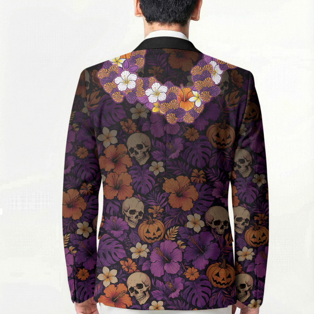 Hawaii Halloween Blazer Skeleton Bones Flower Lei Tropical Floral DT05 - Polynesian Pride