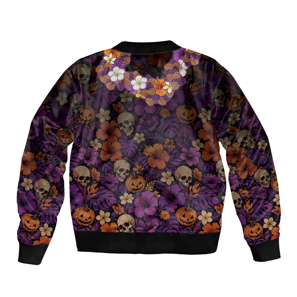 Hawaii Halloween Bomber Jacket Skeleton Bones Flower Lei Tropical Floral DT05 - Polynesian Pride