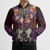 Hawaii Halloween Bomber Puffer Jacket Skeleton Bones Flower Lei Tropical Floral DT05 - Polynesian Pride