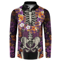 Hawaii Halloween Button Sweatshirt Skeleton Bones Flower Lei Tropical Floral DT05 Black - Polynesian Pride