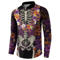 Hawaii Halloween Button Sweatshirt Skeleton Bones Flower Lei Tropical Floral DT05 - Polynesian Pride
