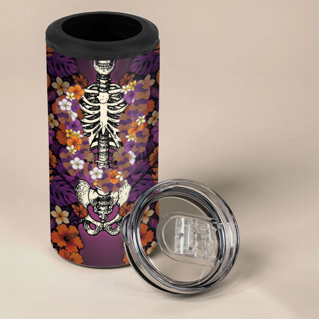 Hawaii Halloween 4 in 1 Can Cooler Tumbler Skeleton Bones Flower Lei Tropical Floral DT05 - Polynesian Pride