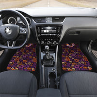 Hawaii Halloween Car Mats Skeleton Bones Flower Lei Tropical Floral DT05 Set 2pcs - Front Black - Polynesian Pride