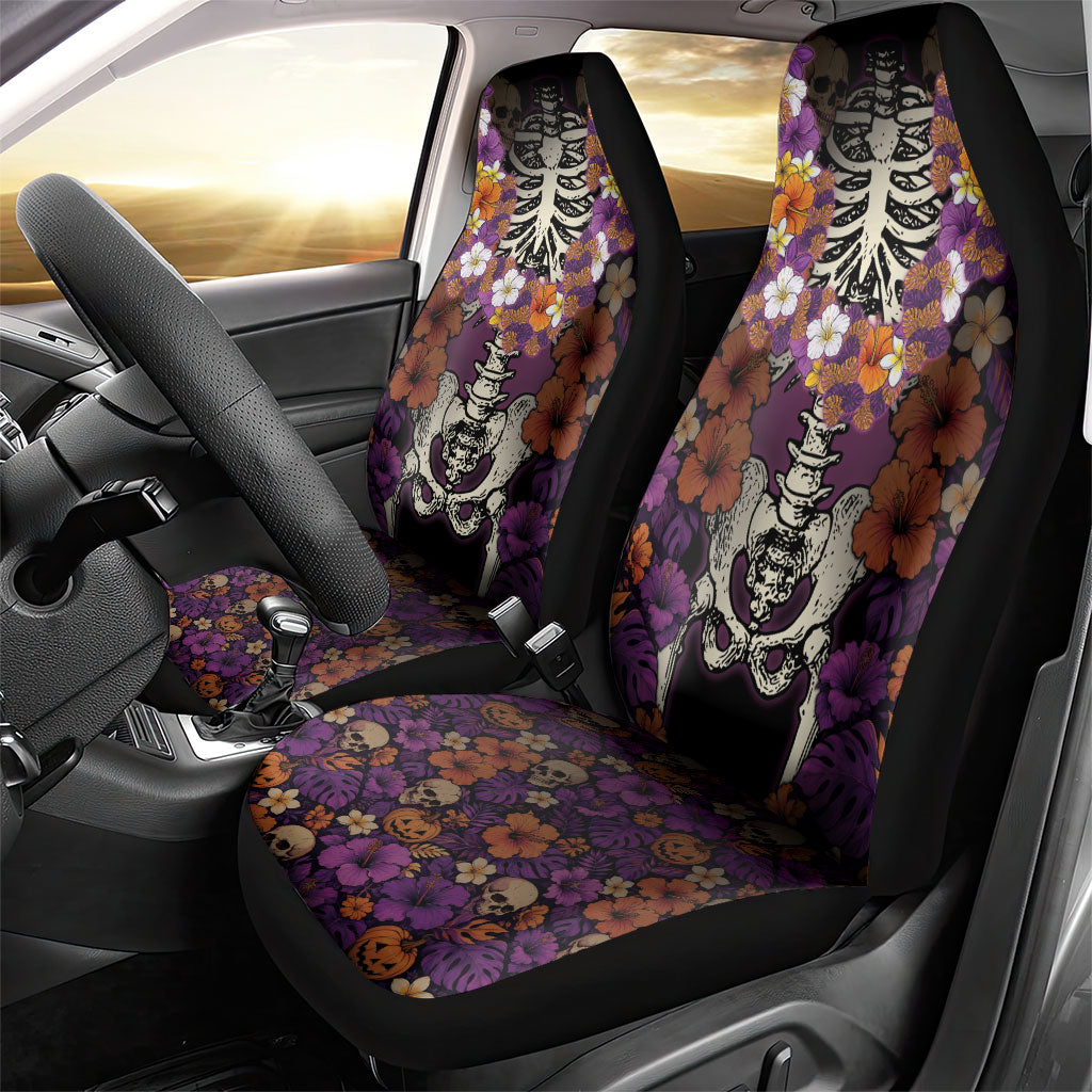 Hawaii Halloween Car Seat Cover Skeleton Bones Flower Lei Tropical Floral DT05 - Polynesian Pride