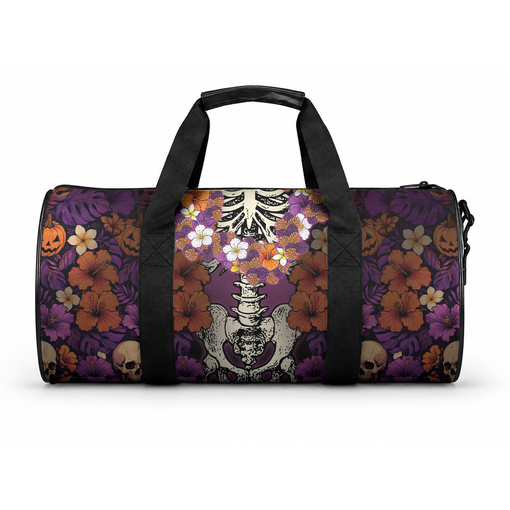 Hawaii Halloween Duffle Bag Skeleton Bones Flower Lei Tropical Floral