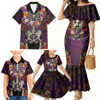 Hawaii Halloween Family Matching Mermaid Dress and Hawaiian Shirt Skeleton Bones Flower Lei Tropical Floral DT05 - Polynesian Pride