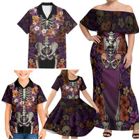 Hawaii Halloween Family Matching Off Shoulder Maxi Dress and Hawaiian Shirt Skeleton Bones Flower Lei Tropical Floral DT05 - Polynesian Pride