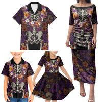Hawaii Halloween Family Matching Puletasi and Hawaiian Shirt Skeleton Bones Flower Lei Tropical Floral DT05 - Polynesian Pride