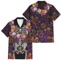 Hawaii Halloween Family Matching Short Sleeve Bodycon Dress and Hawaiian Shirt Skeleton Bones Flower Lei Tropical Floral DT05 Dad's Shirt - Short Sleeve Black - Polynesian Pride