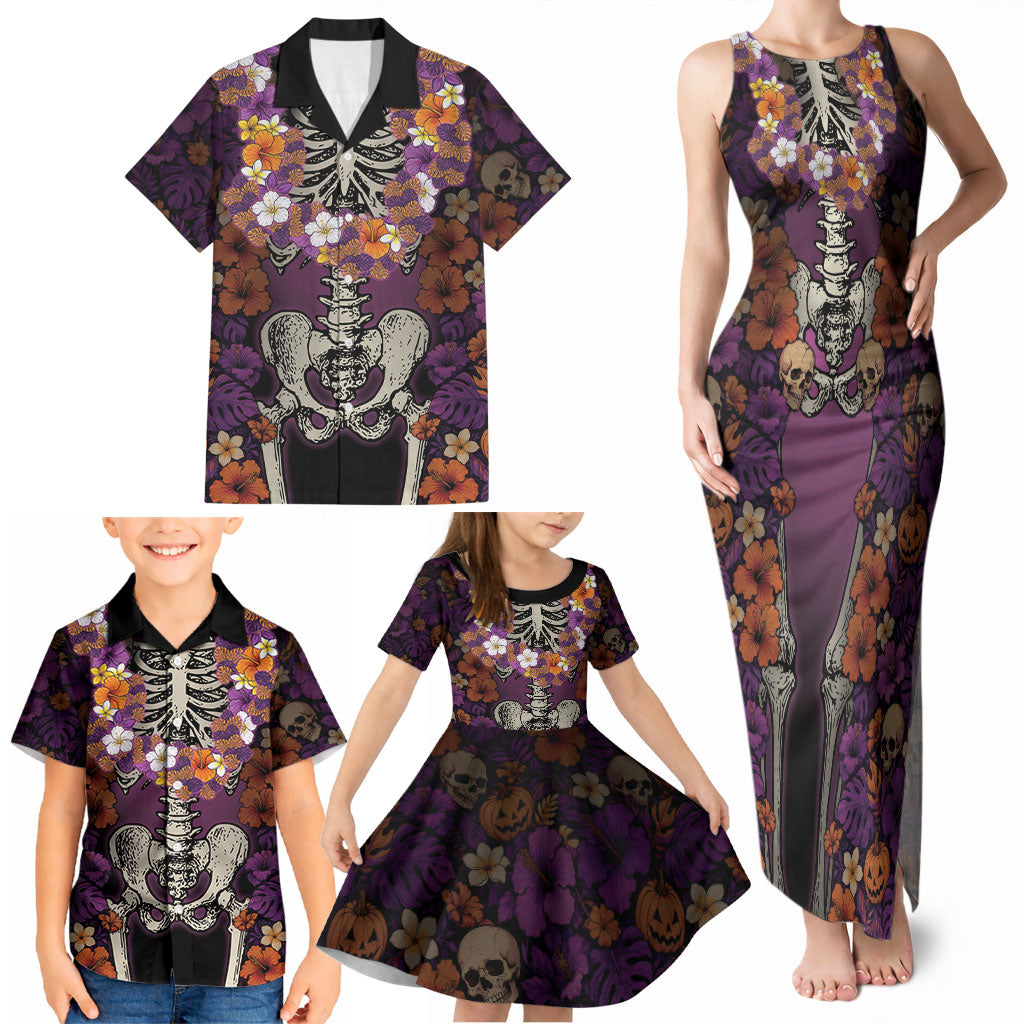 Hawaii Halloween Family Matching Tank Maxi Dress and Hawaiian Shirt Skeleton Bones Flower Lei Tropical Floral DT05 - Polynesian Pride