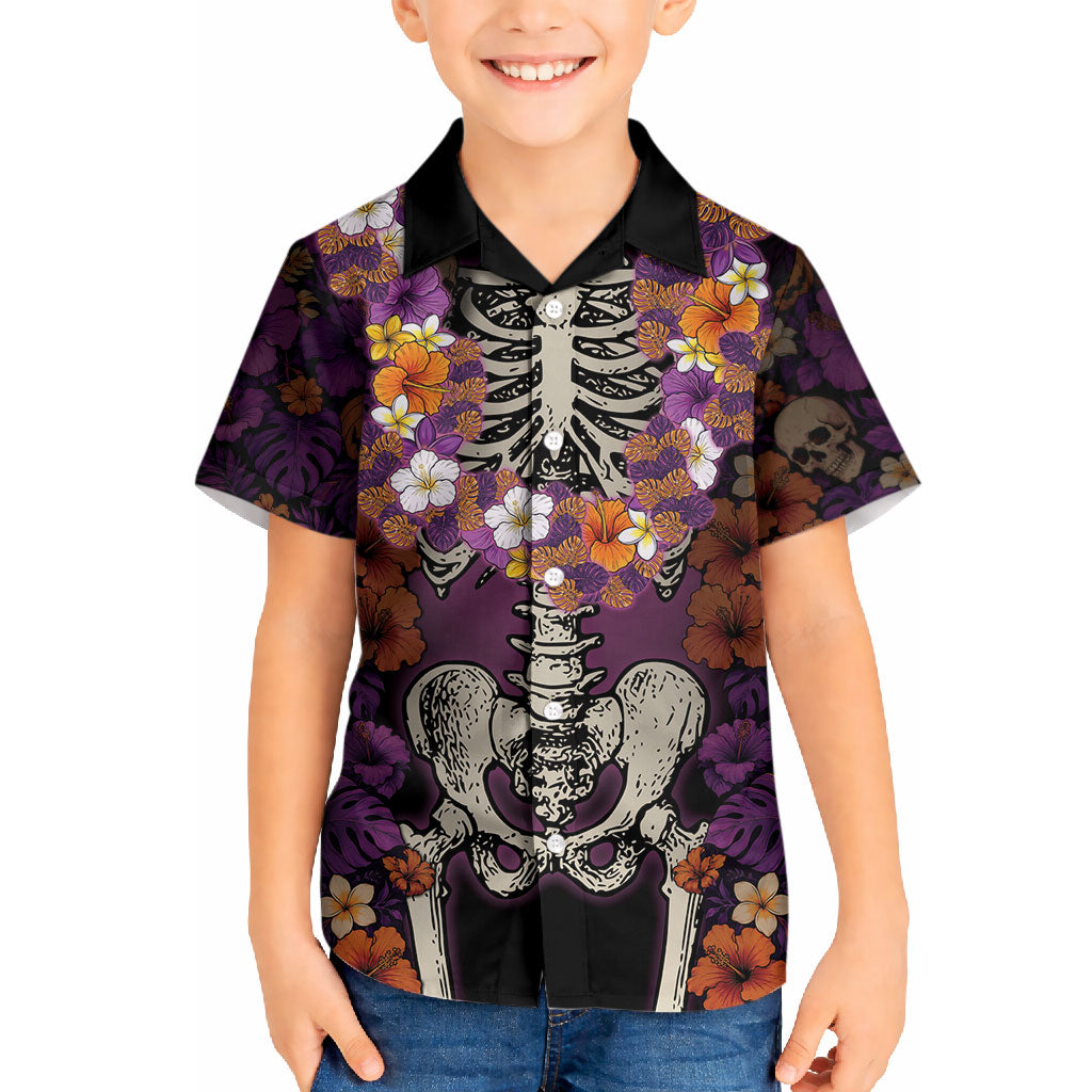 Hawaii Halloween Hawaiian Shirt Skeleton Bones Flower Lei Tropical Floral DT05 - Polynesian Pride