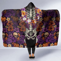 Hawaii Halloween Hooded Blanket Skeleton Bones Flower Lei Tropical Floral DT05 One Size Black - Polynesian Pride